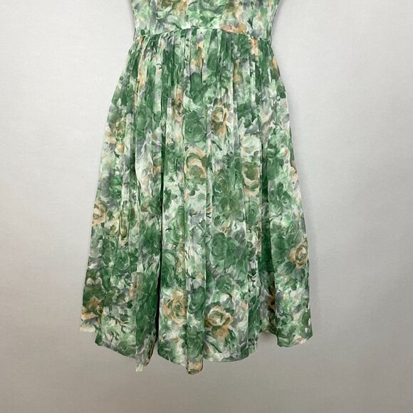 Vintage 1950s Dress Party Chiffon Short Sleeves Floral A-Line Women Union Label - Picture 4 of 16